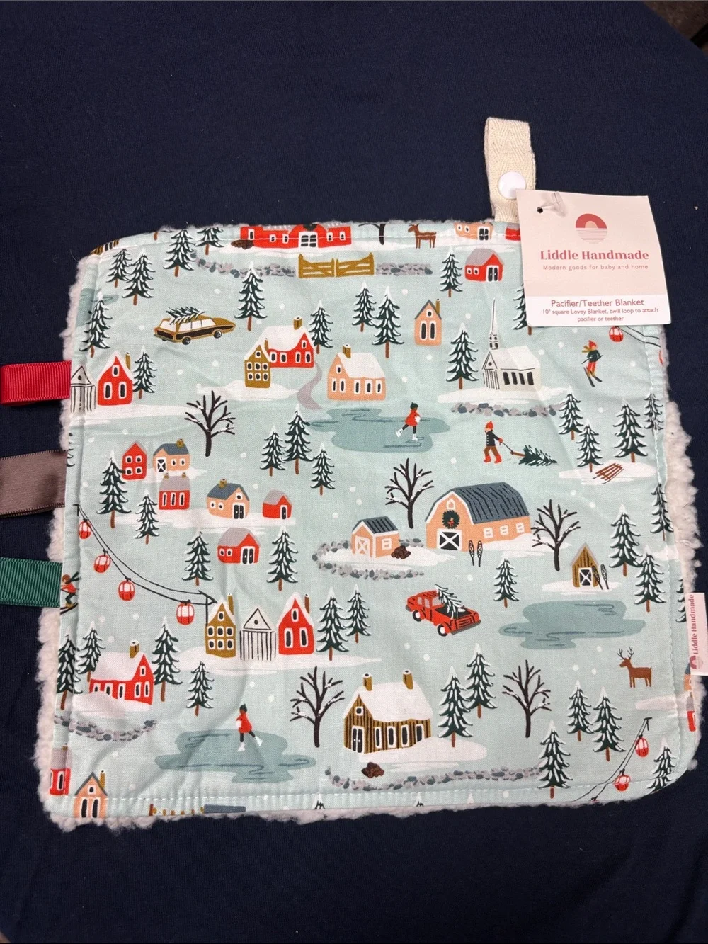 Kids Winter Village Pacifier/Teether Blanket - Mint